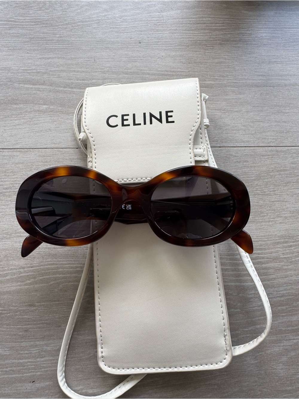 Celine Tortoiseshell Oval Sunglasses with Gold Logo - Picture 2 of 4